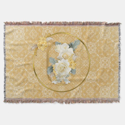 金ゴールド様々な幾何学円の繰り返しマンダラ スローブランケット (正面)