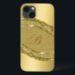 金ゴールド模様のメタリックルック iPhone 13ケース<br><div class="desc">金ゴールドトーン光沢のあるメタリックの外観とダイヤモンドパターン。カスタムとオプションのモノグラム</div>