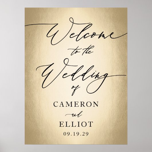 金ゴールド歓迎のサイン結婚の書道スクリプト ポスター (正面)