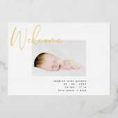 金ゴールド歓迎白黒モダンベビー発表 箔招待状 (正面)