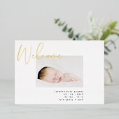 金ゴールド歓迎白黒モダンベビー発表 箔招待状 (立ち正面)