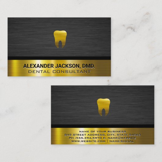 金ゴールド歯アイコン |金ゴールドダークメタリック背景 名刺 (正面/裏面)