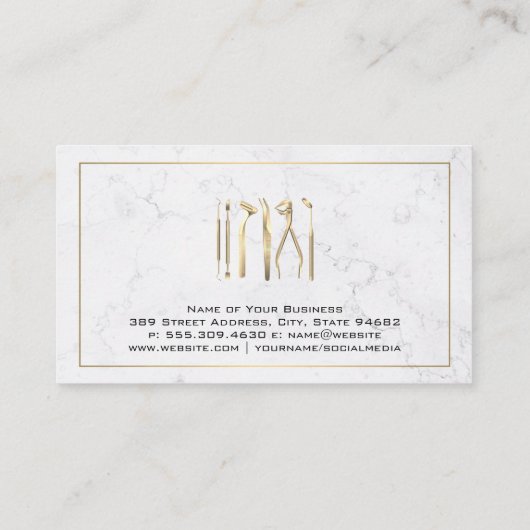 金ゴールド歯科用工具 | 大理石と金ゴールド縁ど 名刺 (裏面)