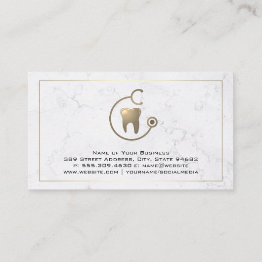 金ゴールド歯聴診器のロゴ | 大理石名刺 名刺 (裏面)