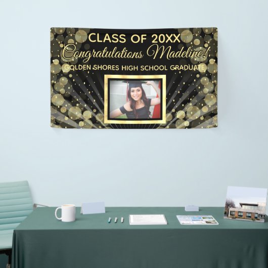 金ゴールド気泡レイカスタムフォト卒業サイン 横断幕 (トレードショー)