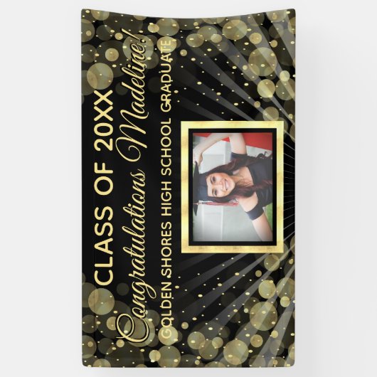 金ゴールド気泡レイカスタムフォト卒業サイン 横断幕 (縦)