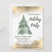 金ゴールド水の色の松の木の会社クリスマスパーティー 招待状 (正面)