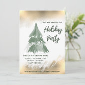 金ゴールド水の色の松の木の会社クリスマスパーティー 招待状 (スタンド正面)