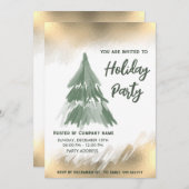 金ゴールド水の色の松の木の会社クリスマスパーティー 招待状 (正面/裏面)
