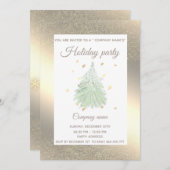 金ゴールド水の色の松の木の会社クリスマスパーティー 招待状 (正面/裏面)