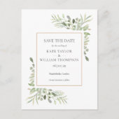 金ゴールド水の色の緑の結婚式の日付を保存 インビテーションポストカード (正面)