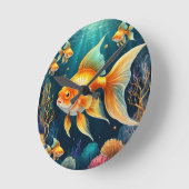 金ゴールド水中 ラウンド壁時計 (傾斜)