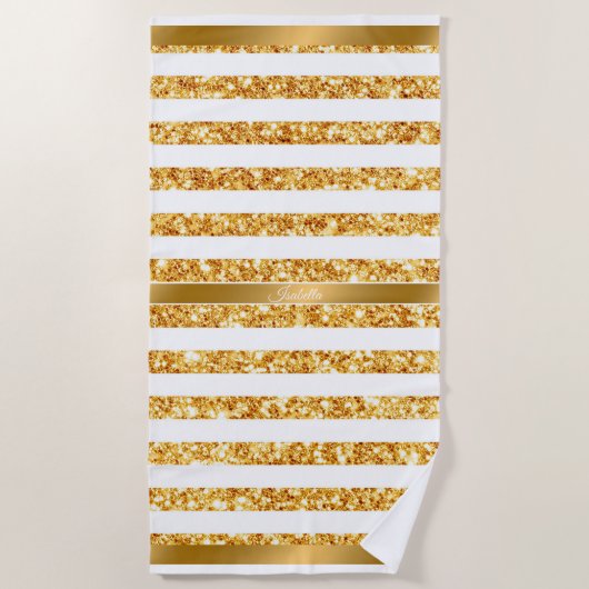 金ゴールド水平グリッターボホコレクシ人気があるョン ビーチタオル (正面)