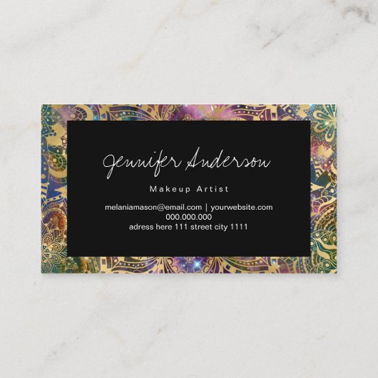 金ゴールド水彩と星雲マンダラ 名刺 (裏面)