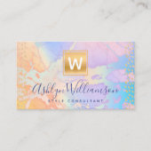 金ゴールド水彩オレンジターコイズ紫モノグラム 名刺 (正面)