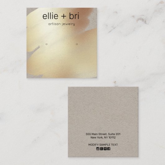 金ゴールド水彩クラフトスタッドイヤリングディスプレイ スクエア名刺 (正面/裏面)