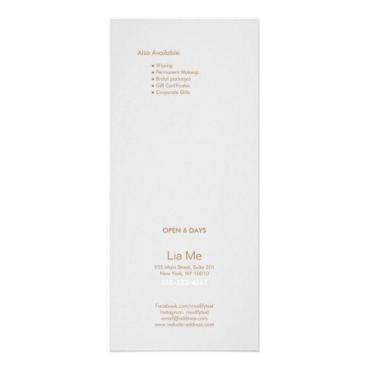 金ゴールド水彩サロン価格表サービス・メニュー ラックカード (裏面)