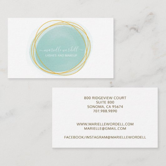 金ゴールド水彩サークルモノグラムホワイト文字 名刺 (正面/裏面)