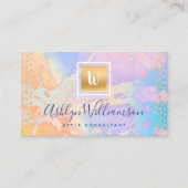 金ゴールド水彩ターコイズオレンジパープルモノグラム 名刺 (正面)