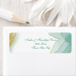 金ゴールド水彩ターコイズ差出人住所 ラベル