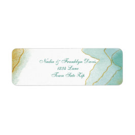 金ゴールド水彩ターコイズ差出人住所 ラベル