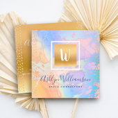 金ゴールド水彩ターコイズ紫オレンジモノグラム スクエア名刺