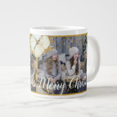 金ゴールド水彩ディアフラワーメリークリスマスフォト ジャンボコーヒーマグカップ (正面右)