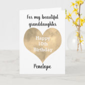 金ゴールド水彩ハート10番目の誕生日カード カード (黄色い花)