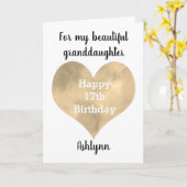 金ゴールド水彩ハート17番目の誕生日カード カード (黄色い花)