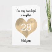 金ゴールド水彩ハート28番目の誕生日カード カード (正面)