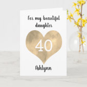 金ゴールド水彩ハート40歳の誕生日 カード (黄色い花)