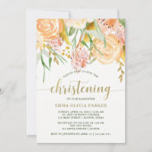 金ゴールド水彩フローラオン白 | 《キリスト教》洗礼式や命名式 招待状 (正面)