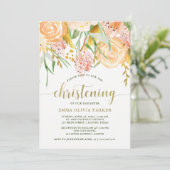 金ゴールド水彩フローラオン白 | 《キリスト教》洗礼式や命名式 招待状 (スタンド正面)
