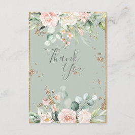 金ゴールド水彩フローラセージ結婚グリーン サンキューカード