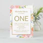 金ゴールド水彩フローラ第1誕生日 招待状 (スタンド正面)