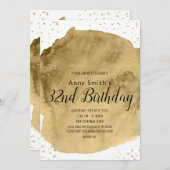 金ゴールド水彩ブラシストローク(白い招待) 招待状 (正面/裏面)