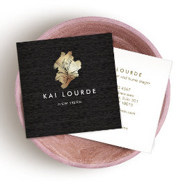 金ゴールド水彩プラント木材ビジネスカード スクエア名刺