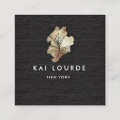 金ゴールド水彩プラント木材ビジネスカード スクエア名刺 (正面)