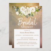 *~*金ゴールド水彩ホワイトローズブライダルシャワー 招待状 (正面/裏面)