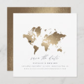 金ゴールド水彩世界地図結婚の概要 案内状 (正面/裏面)