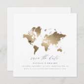 金ゴールド水彩世界地図結婚の発表 案内状 (正面/裏面)