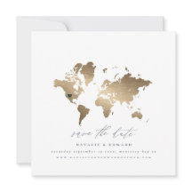 金ゴールド水彩世界地図結婚の発表