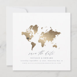 金ゴールド水彩世界地図結婚の発表 案内状