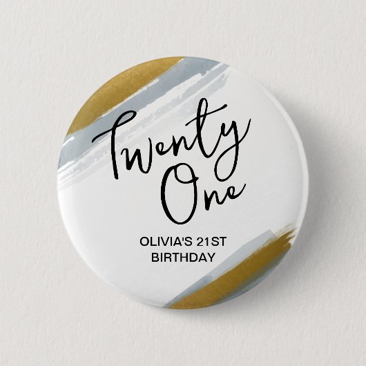 金ゴールド水彩抽象芸術エレガント21歳の誕生日 缶バッジ (正面)