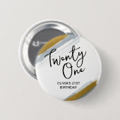 金ゴールド水彩抽象芸術エレガント21歳の誕生日 缶バッジ (正面&裏面)
