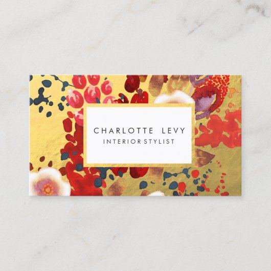 金ゴールド水彩抽象芸術フローラアートスタイリスト 名刺 (正面)