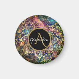 金ゴールド水彩星雲フローラ曼荼羅 マグネット