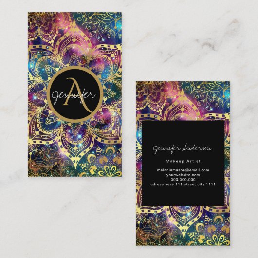 金ゴールド水彩星雲フローラ曼荼羅 名刺 (正面/裏面)