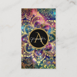 金ゴールド水彩星雲フローラ曼荼羅 名刺