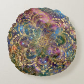 金ゴールド水彩星雲金ゴールド名前をカスタムする ラウンドクッション (正面)